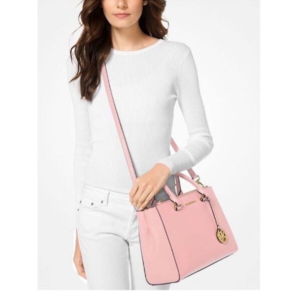 * NWT MICHAEL Michael Kors Kellen Saffiano Leather Satchel Bag, Blossom - Picture 11 of 13